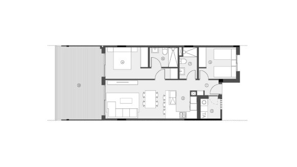 Apartment floor plan, 2 bedrooms in Sunset Village No. 4 (2D)