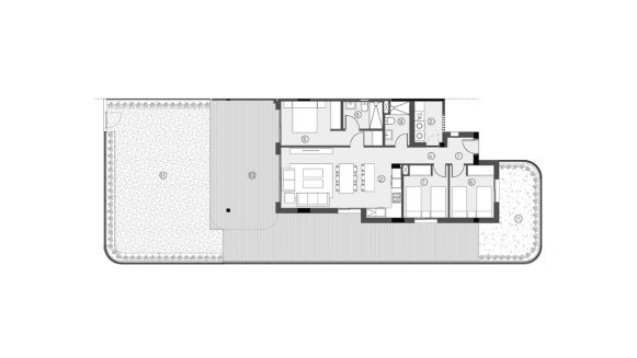 Apartment floor plan, 3 bedrooms in Sunset Village No. 8 (2D)